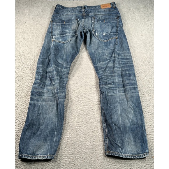 River Island Jeans Mens 34x32 Blue Denim Straight Faded Workwear Button-Fly - Picture 2 of 9